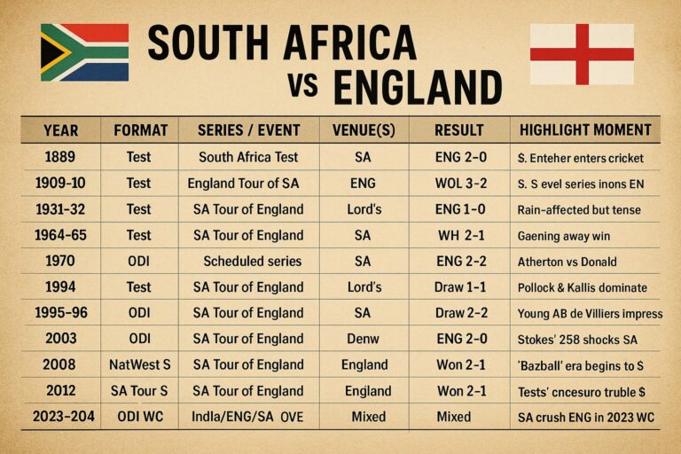 south africa national cricket team vs england cricket team timeline